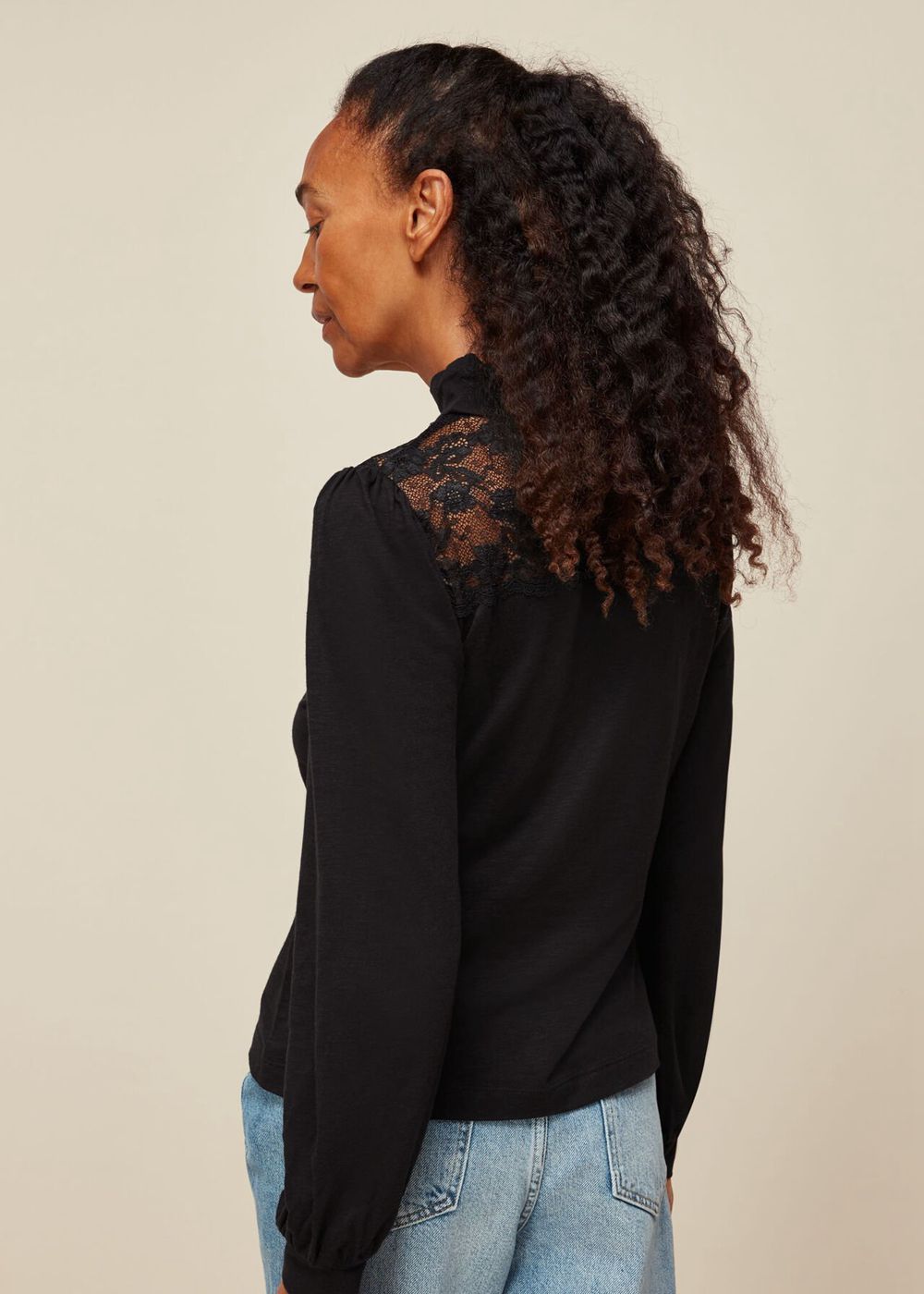 Whistles Lace Inserted Top Black | US-61730FYSD