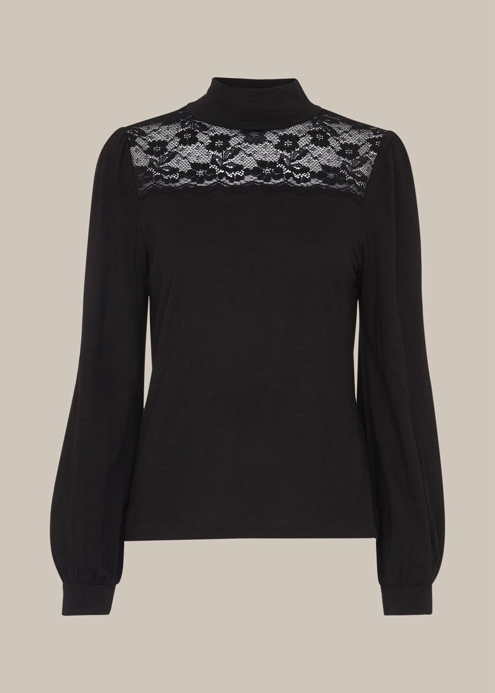 Whistles Lace Inserted Top Black | US-61730FYSD