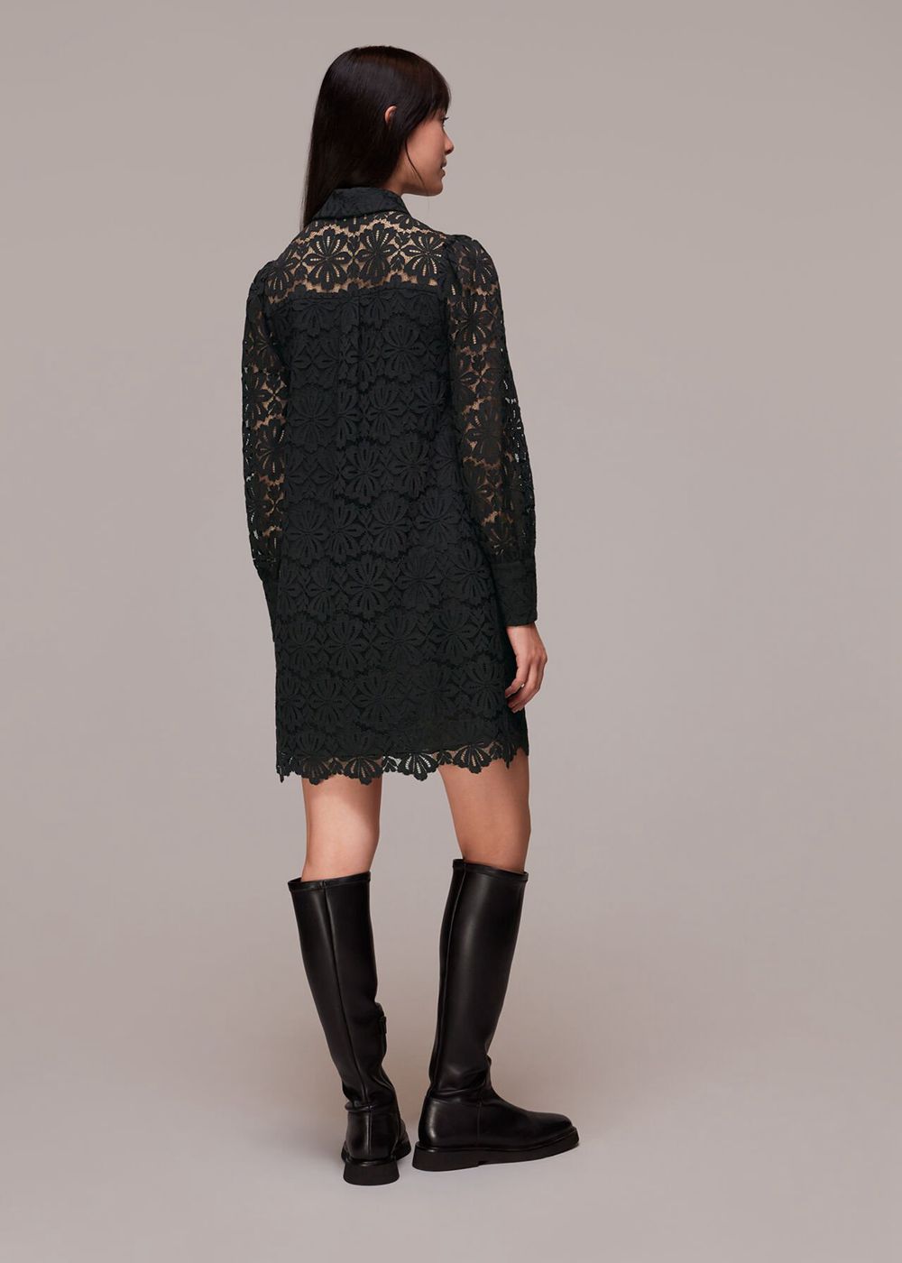 Whistles Lace Shirt Dress Black | US-72849SXKG