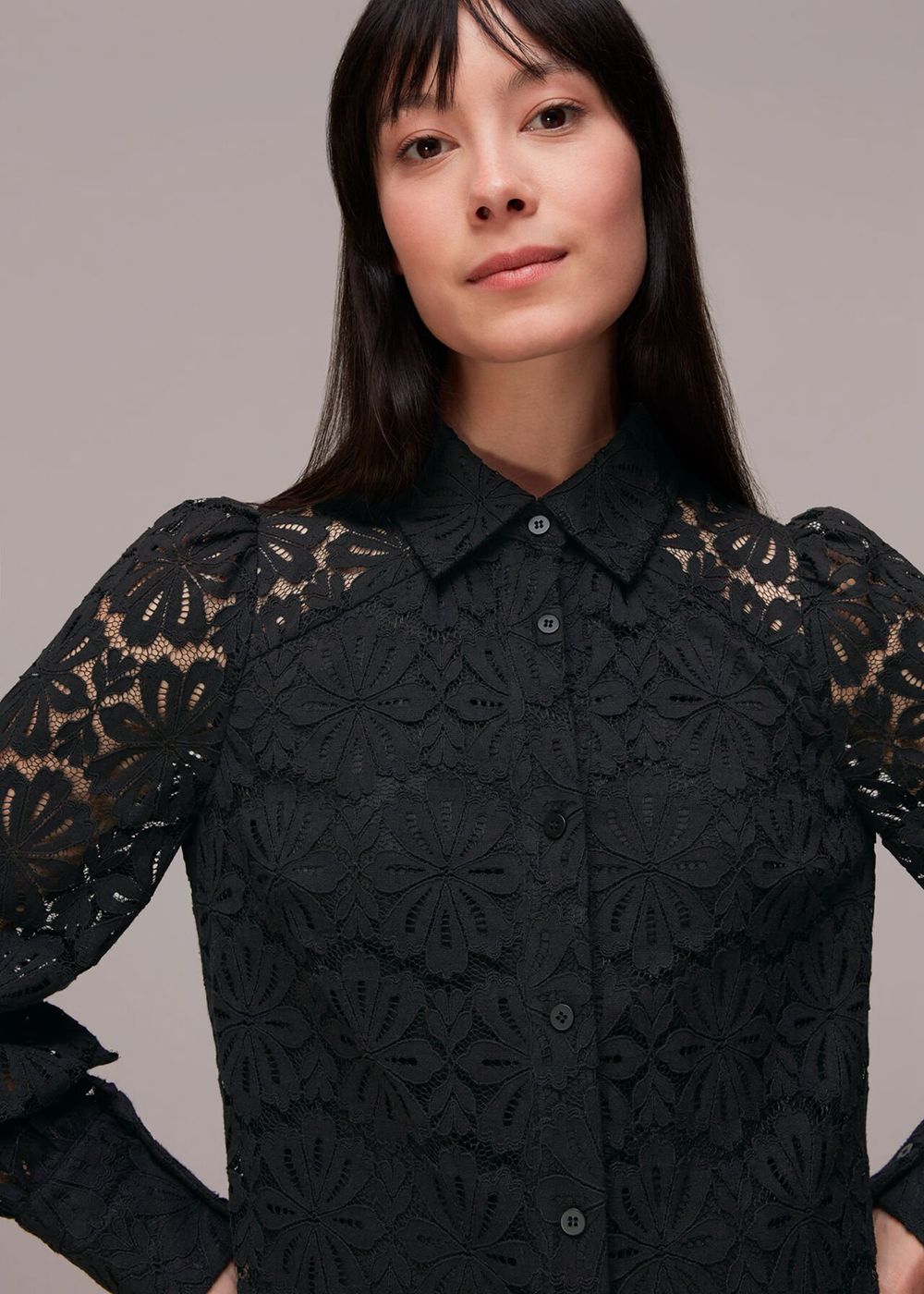 Whistles Lace Shirt Dress Black | US-72849SXKG