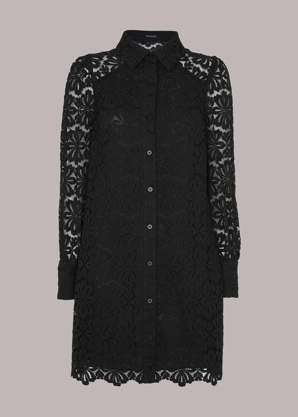 Whistles Lace Shirt Dress Black | US-72849SXKG