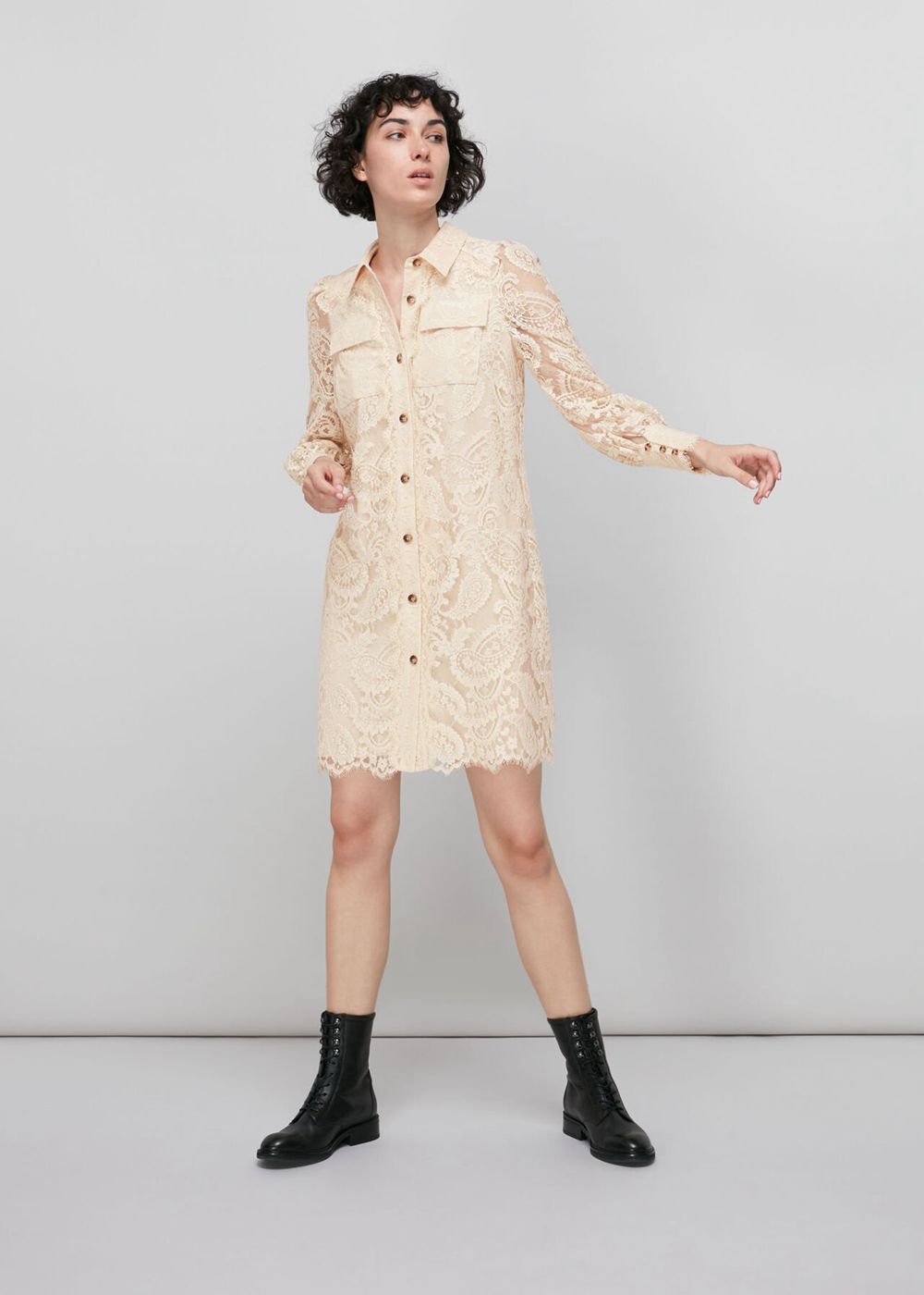 Whistles Lace Shirt Dress Neutral | US-17054NWOT