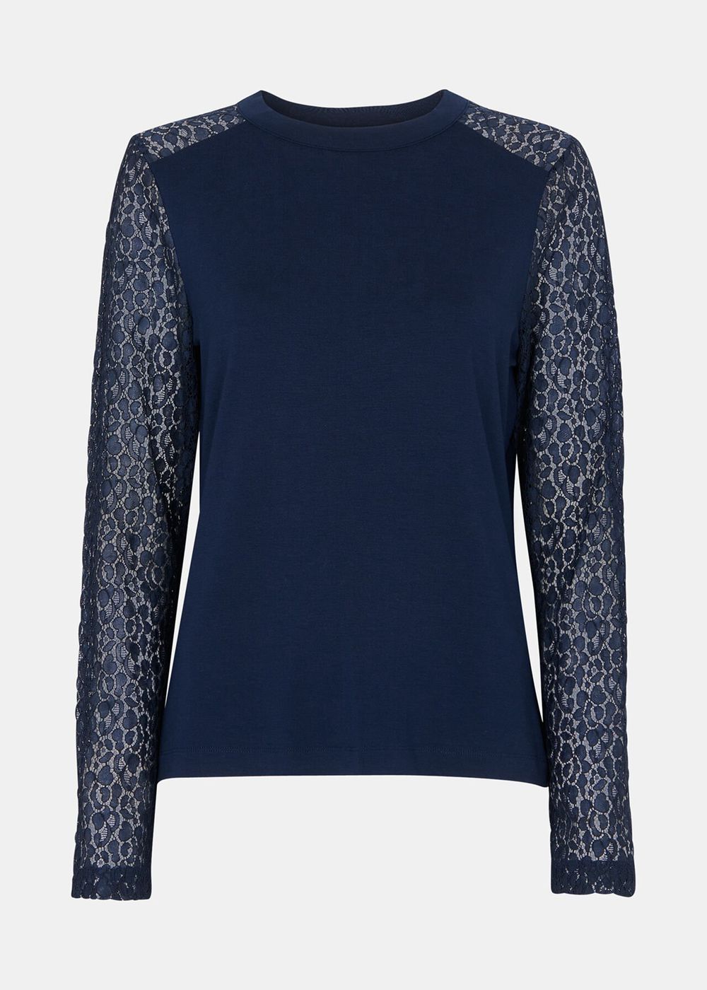 Whistles Lace Sleeve Detail Top Navy | US-75129GJSO