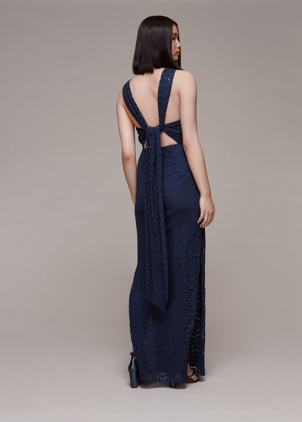 Whistles Lace Tie Back Maxi Dress Navy | US-49321JIWK