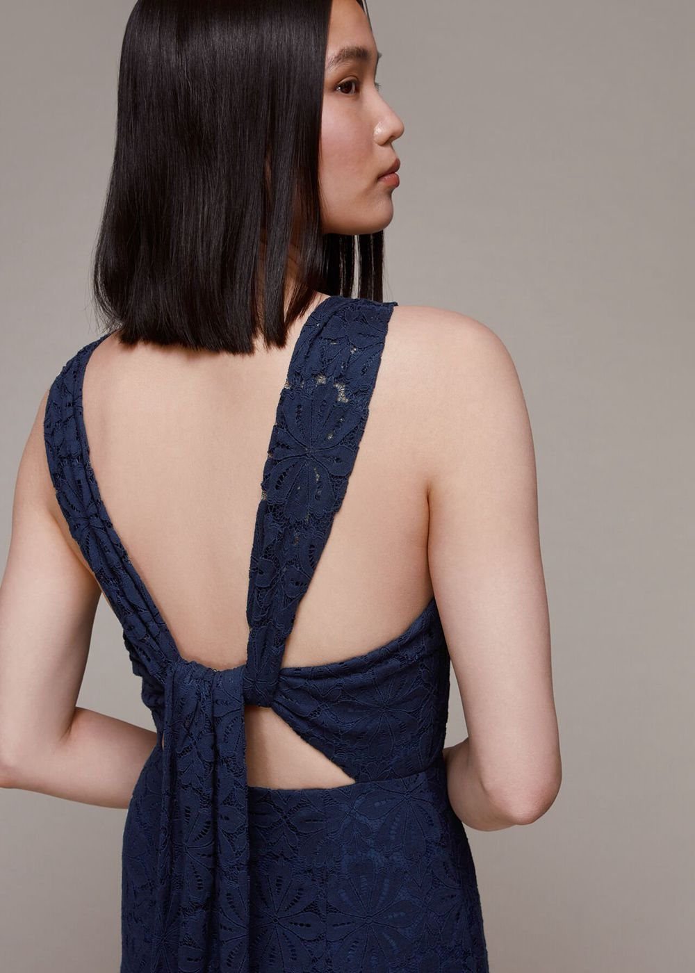 Whistles Lace Tie Back Maxi Dress Navy | US-49321JIWK