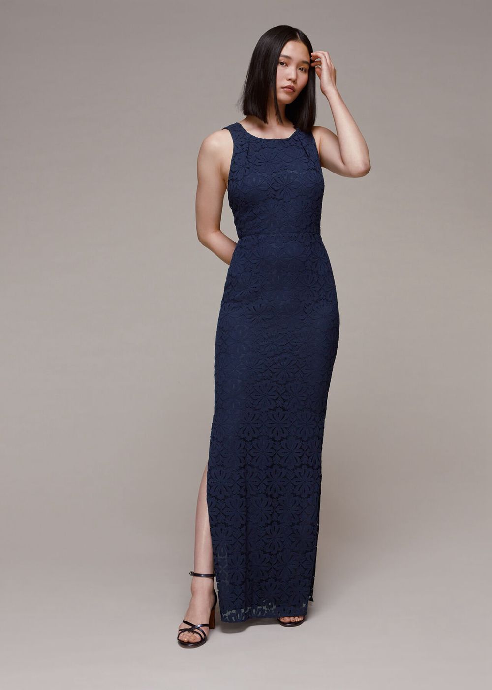 Whistles Lace Tie Back Maxi Dress Navy | US-49321JIWK