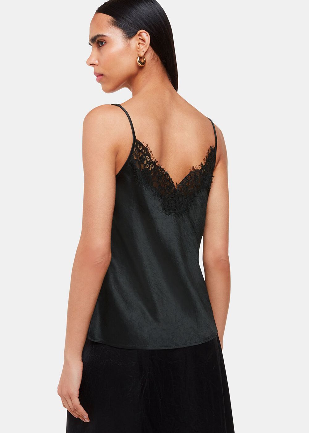 Whistles Lace Trim Cami Top Black | US-43678ZIMG