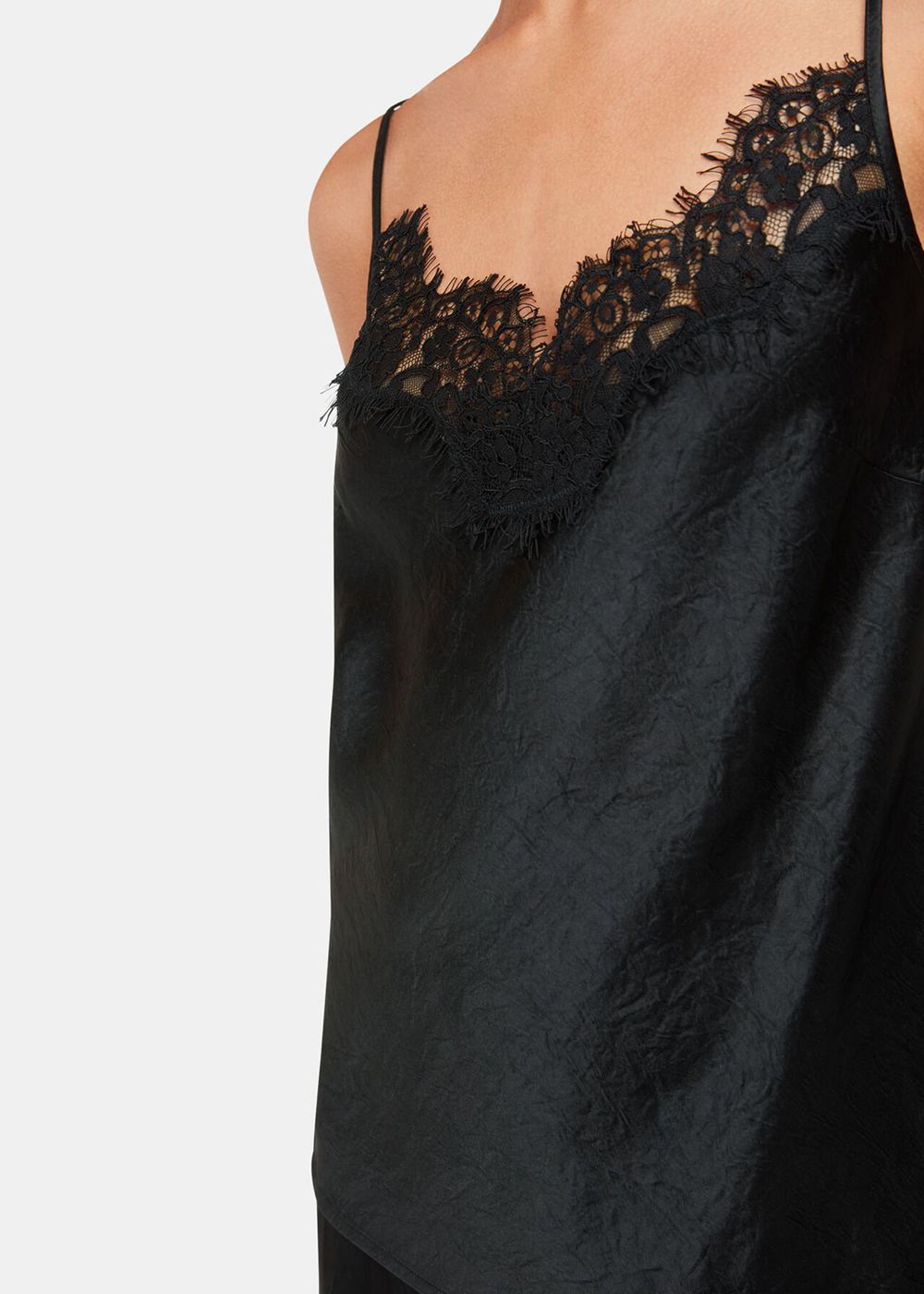 Whistles Lace Trim Cami Top Black | US-43678ZIMG