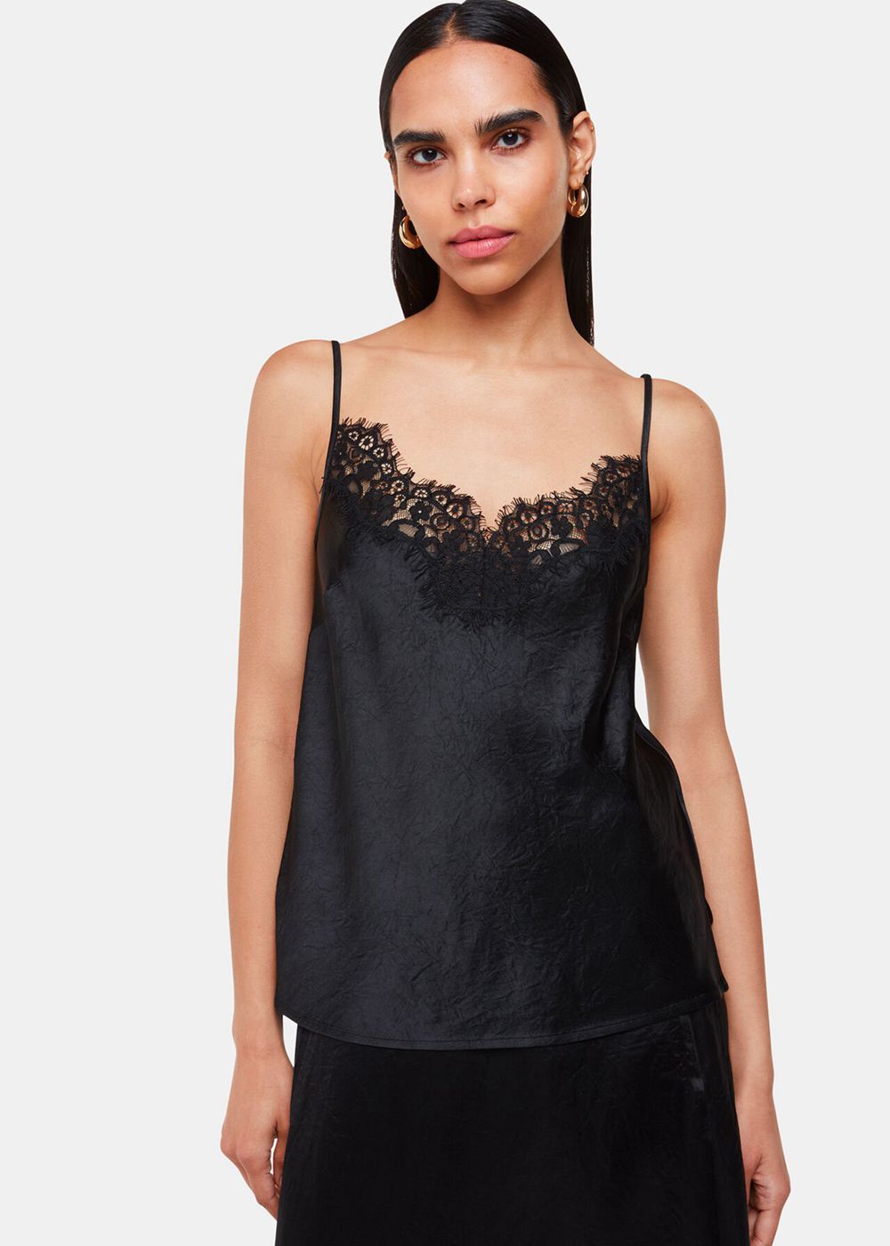 Whistles Lace Trim Cami Top Black | US-43678ZIMG