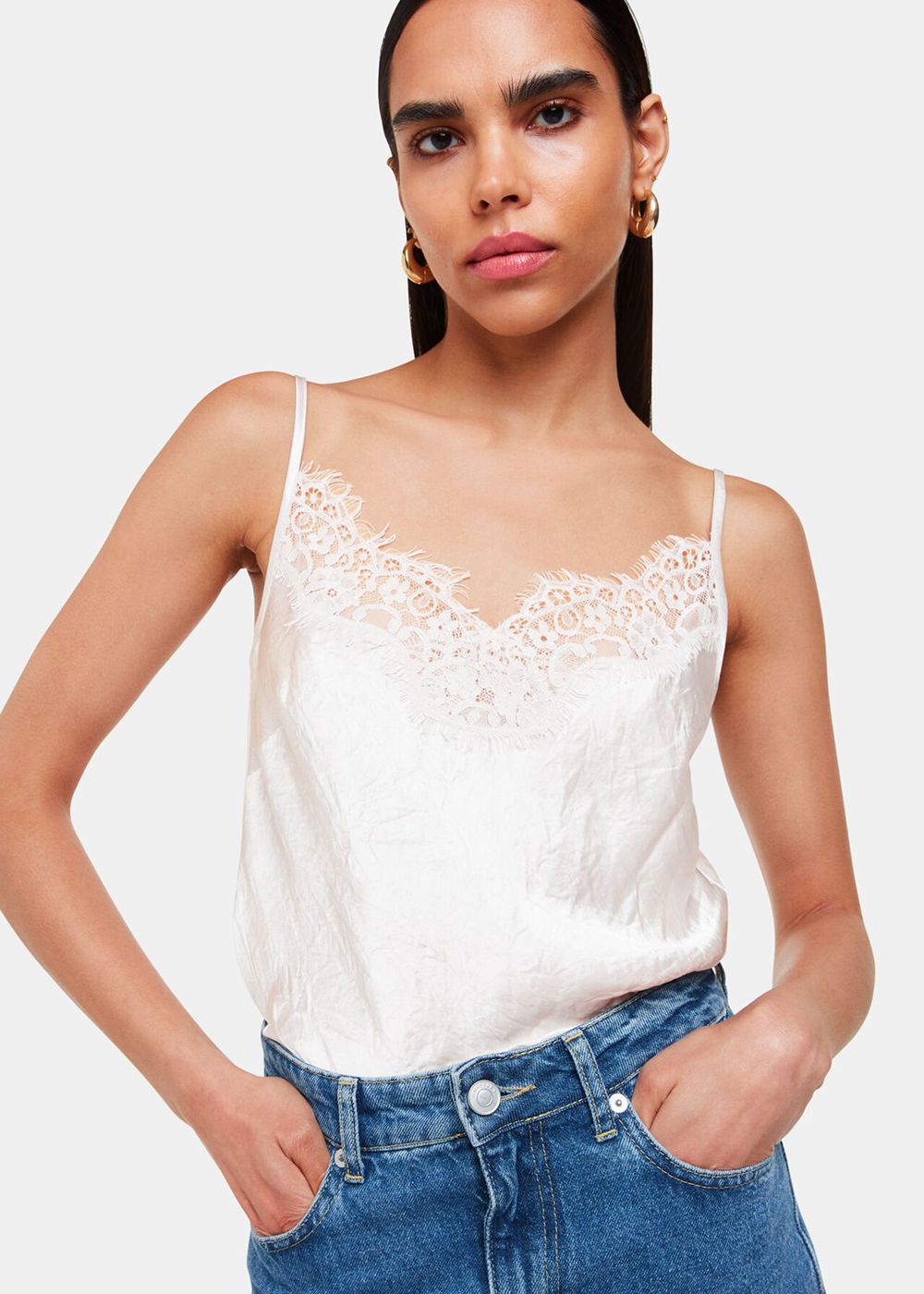 Whistles Lace Trim Cami Top Neutral | US-01248WXGD