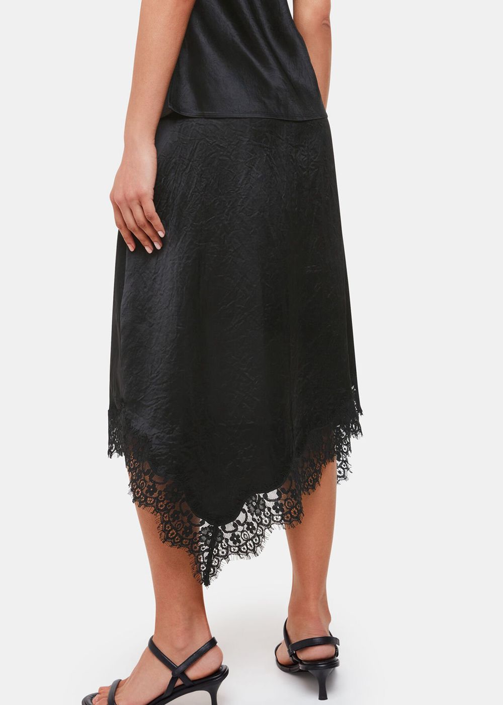 Whistles Lace Trim Midi Skirts Black | US-27536ZQIJ