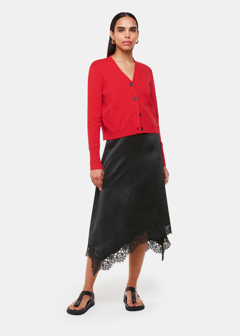 Whistles Lace Trim Midi Skirts Black | US-27536ZQIJ