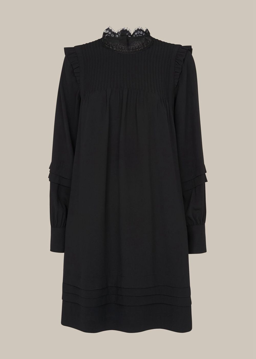 Whistles Lace Trim Pintuck Dress Black | US-09481IZWO