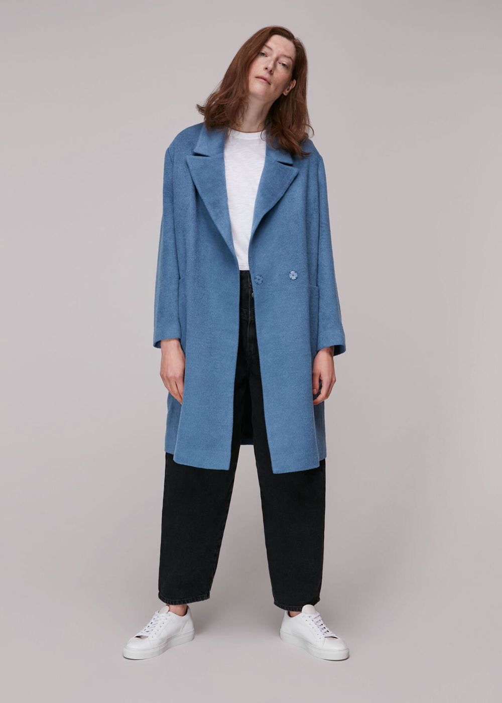 Whistles Lana Drawn Cocoon Coat Blue | US-03276EAXG