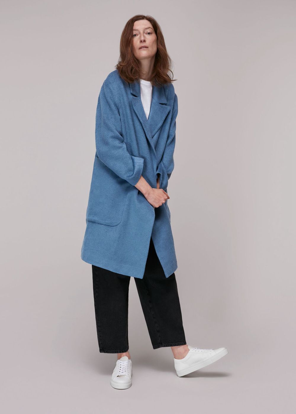 Whistles Lana Drawn Cocoon Coat Blue | US-03276EAXG