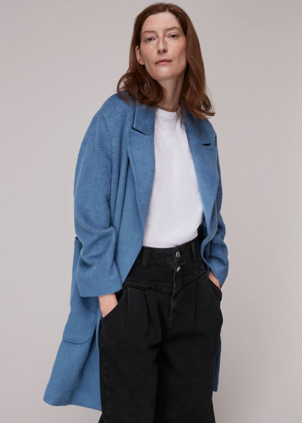 Whistles Lana Drawn Cocoon Coat Blue | US-03276EAXG