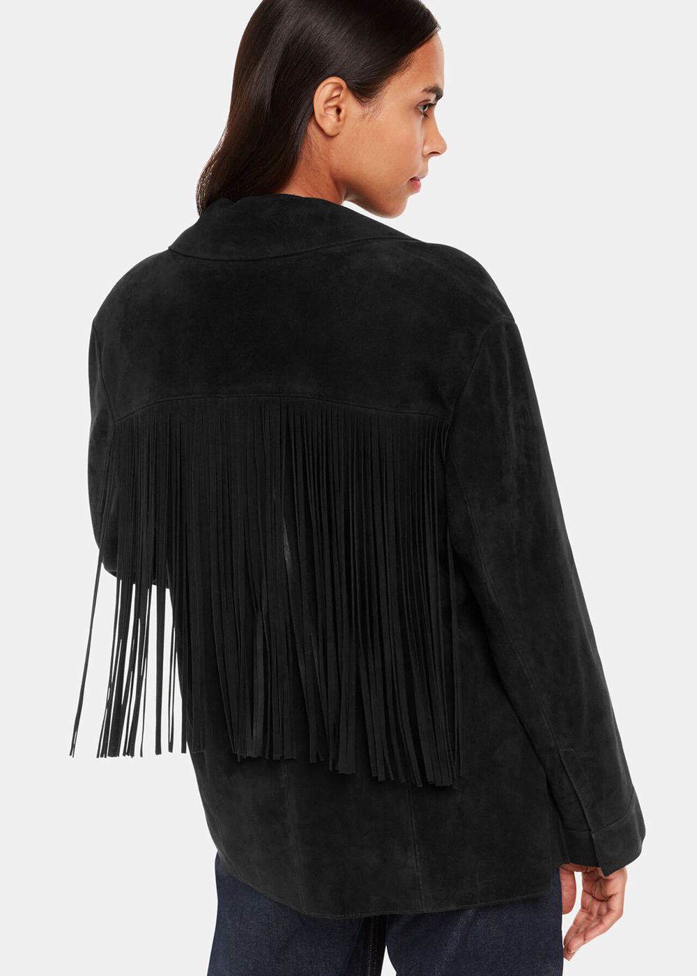 Whistles Lani Tassel Suede Jacket Black | US-71598BYIU