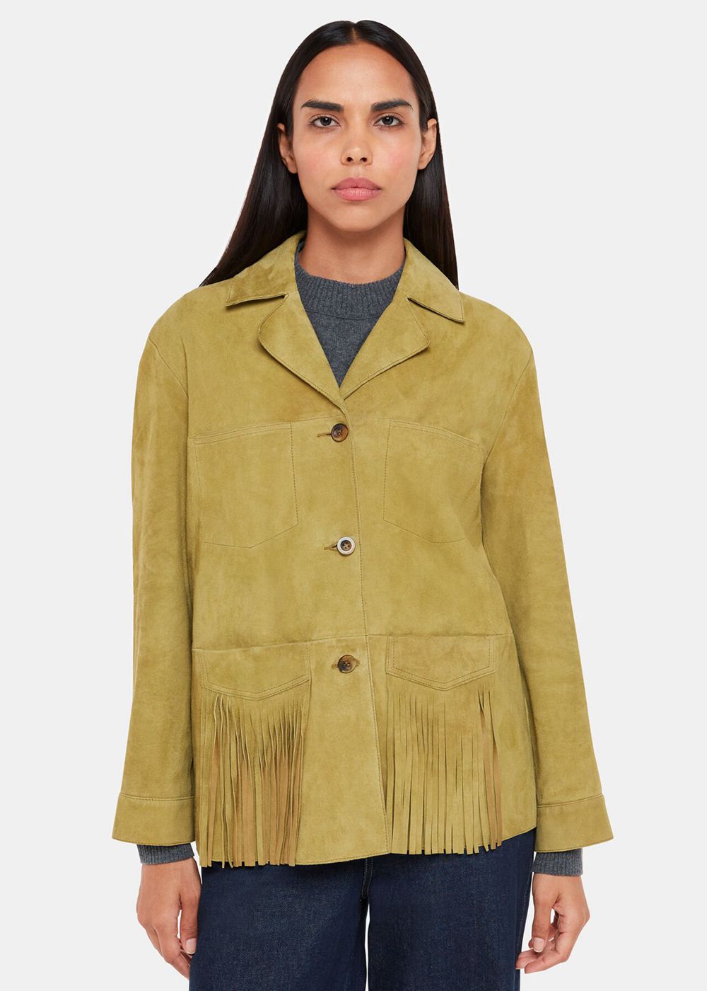 Whistles Lani Tassel Suede Jacket Neutral | US-87190BJVQ