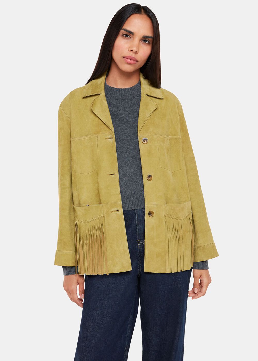 Whistles Lani Tassel Suede Jacket Neutral | US-87190BJVQ