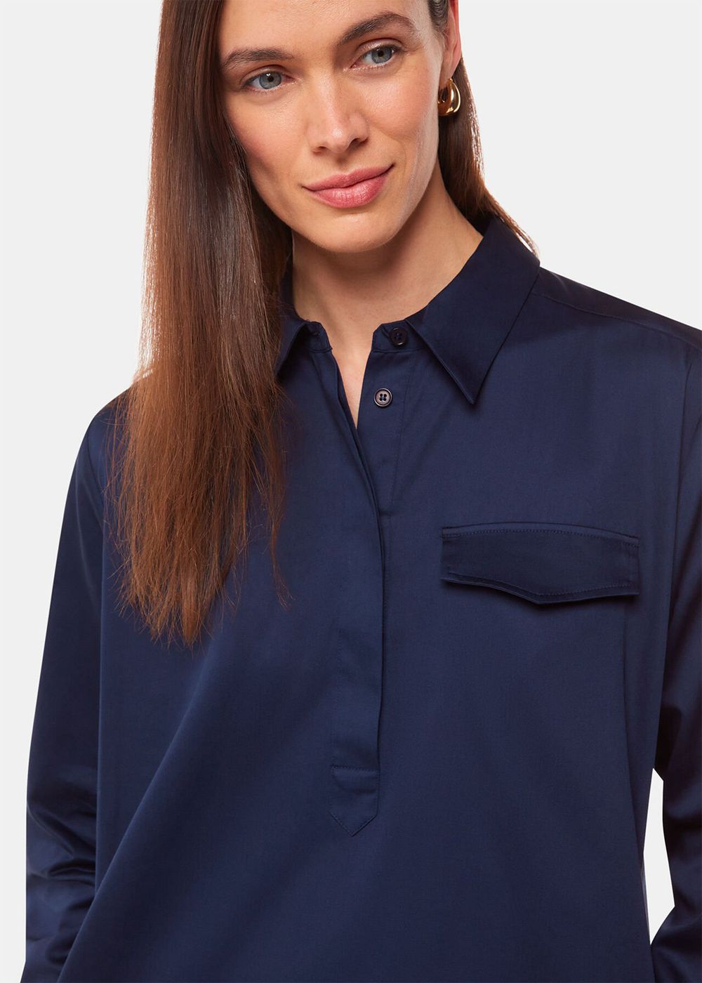 Whistles Lara Cotton Shirt Dress Navy | US-63957NPGD