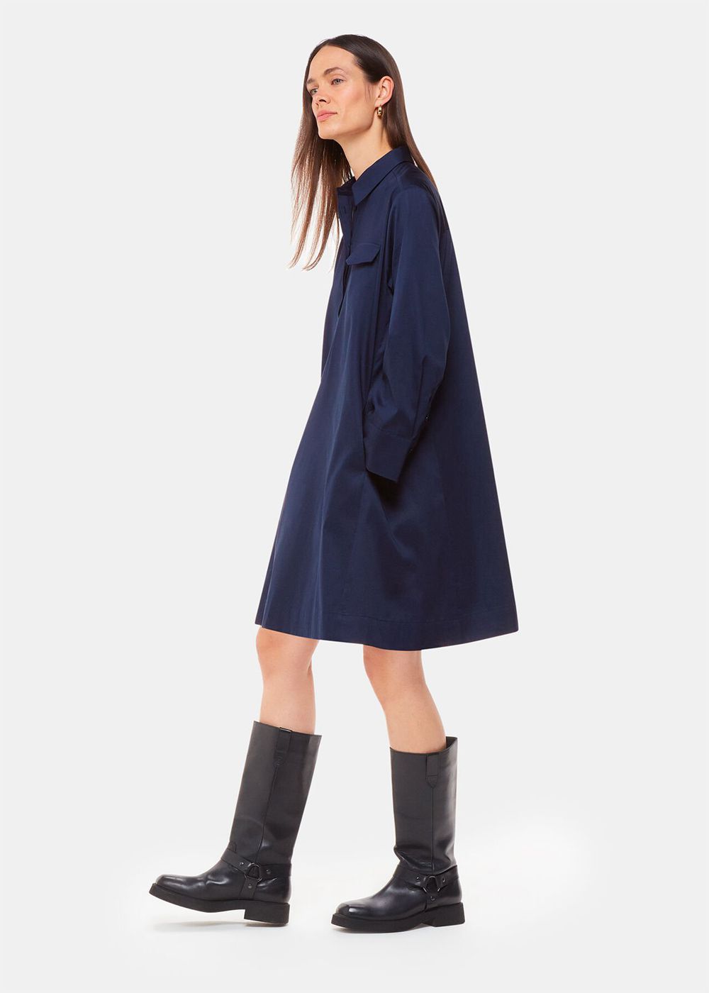 Whistles Lara Cotton Shirt Dress Navy | US-63957NPGD