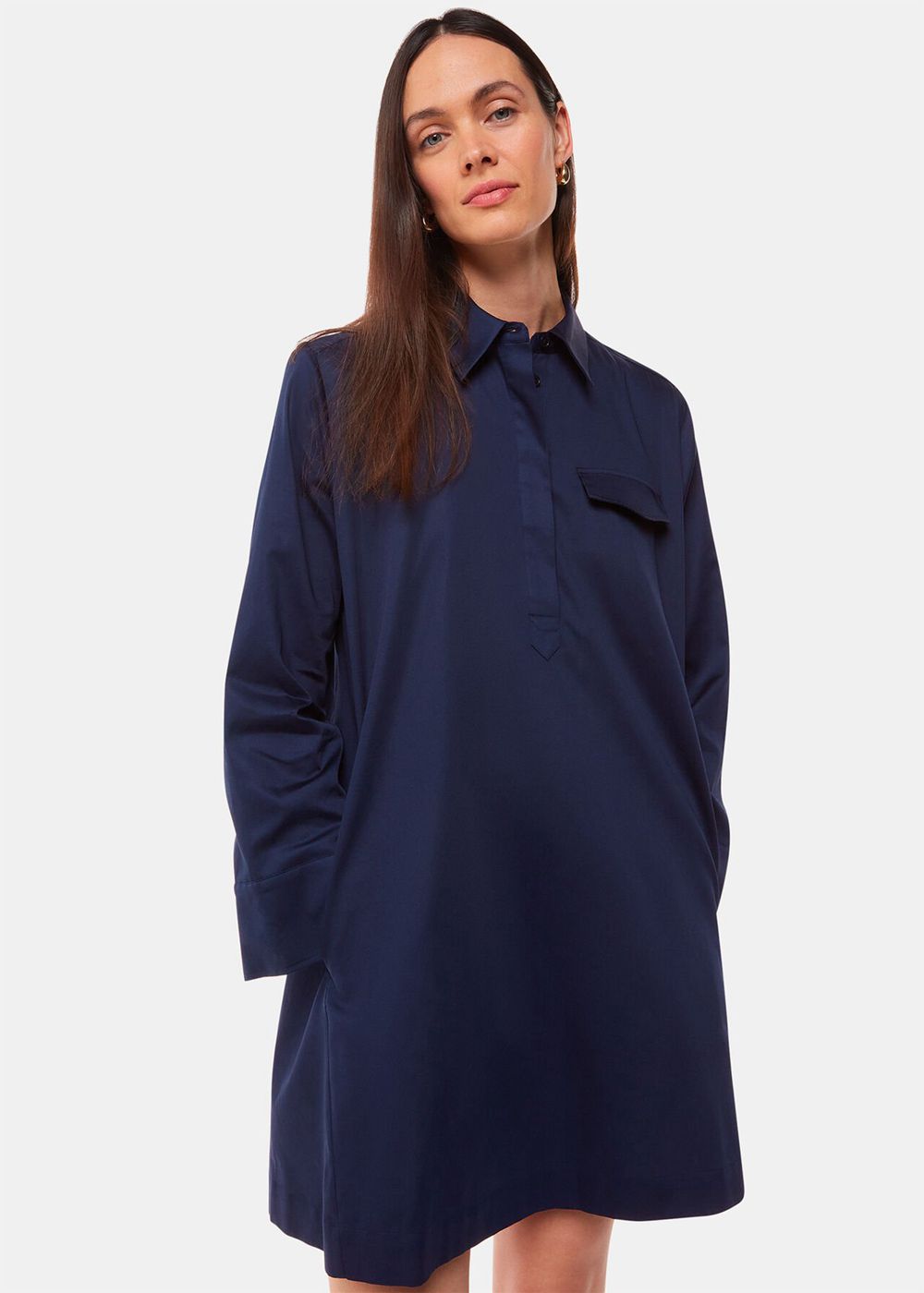 Whistles Lara Cotton Shirt Dress Navy | US-63957NPGD