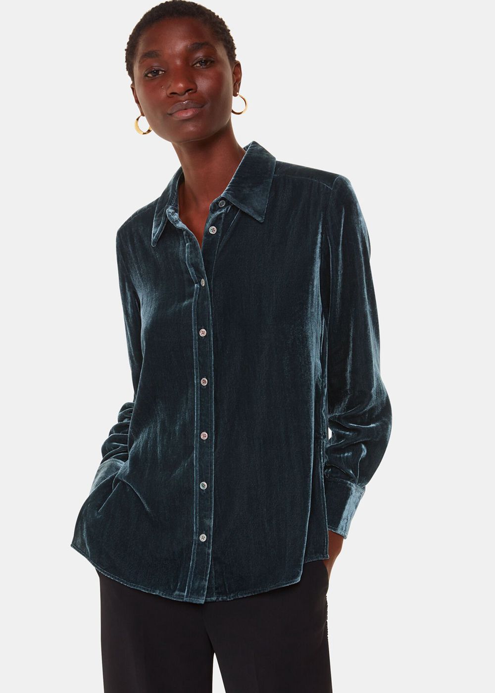 Whistles Lara Velvet Shirts Dark Green | US-38157SLVI