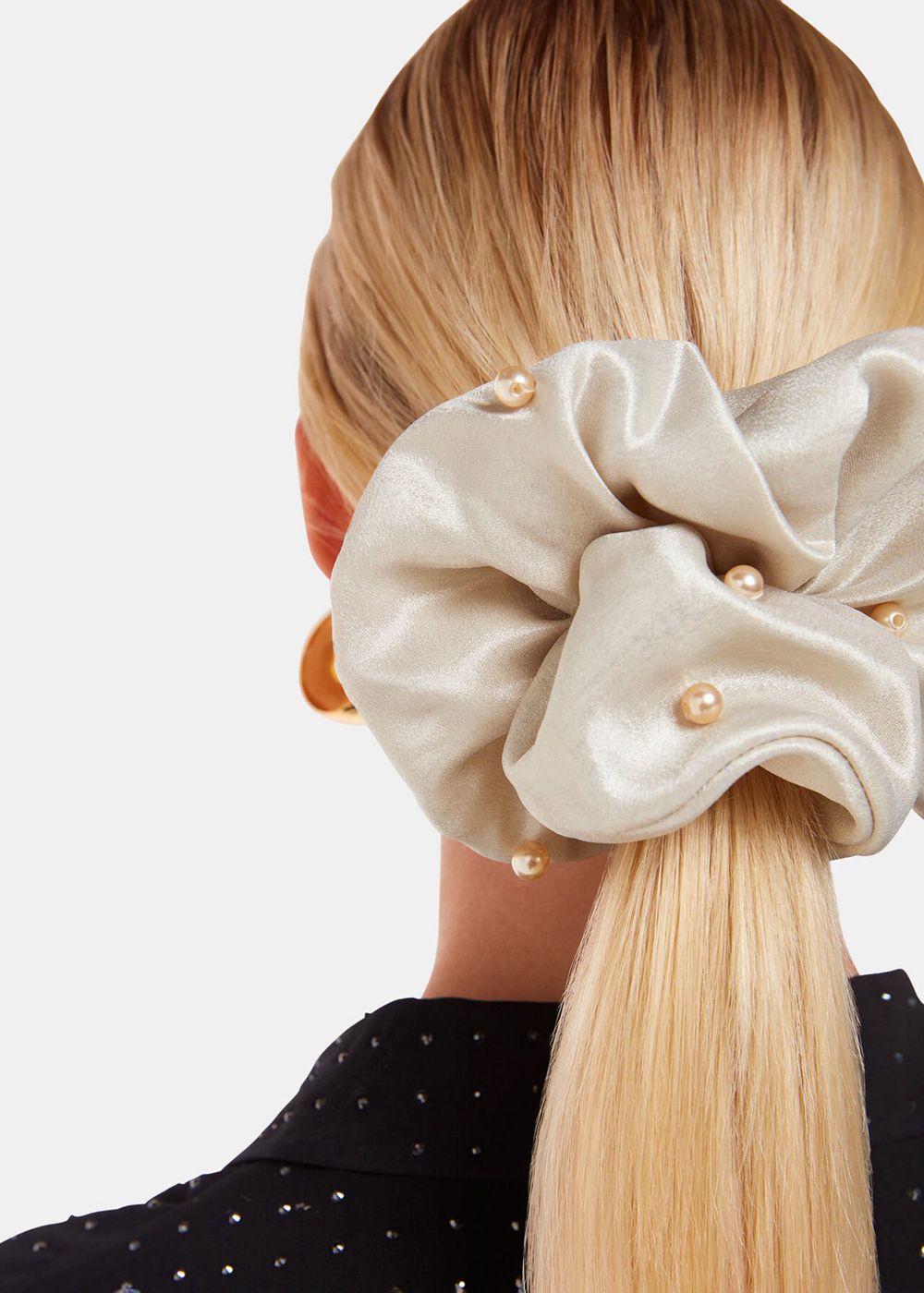 Whistles Large Beaded Scrunchie Grey Brown | US-01943HTON