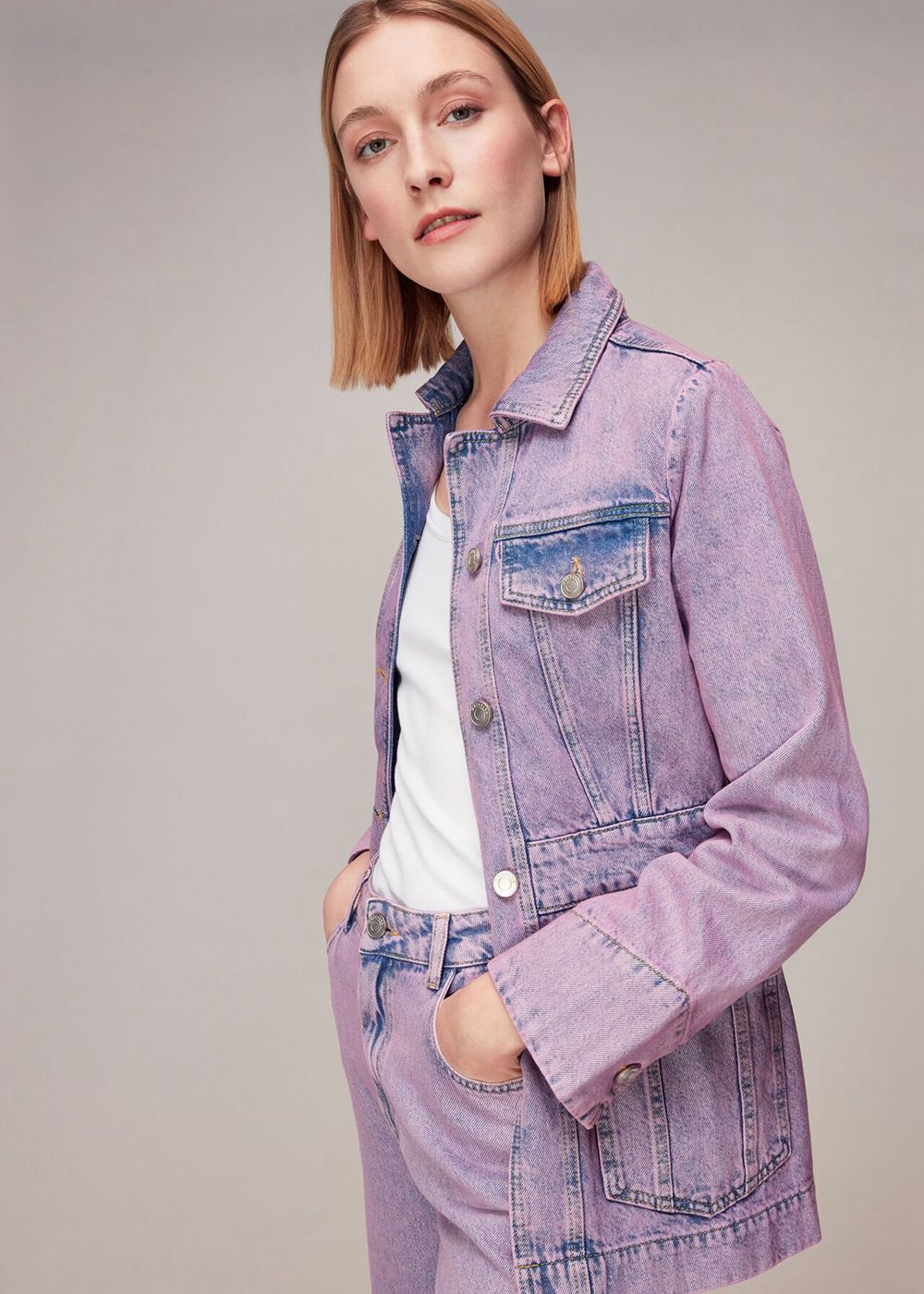 Whistles Laura 4 Pocket Denim Jacket Purple | US-04712YZPS