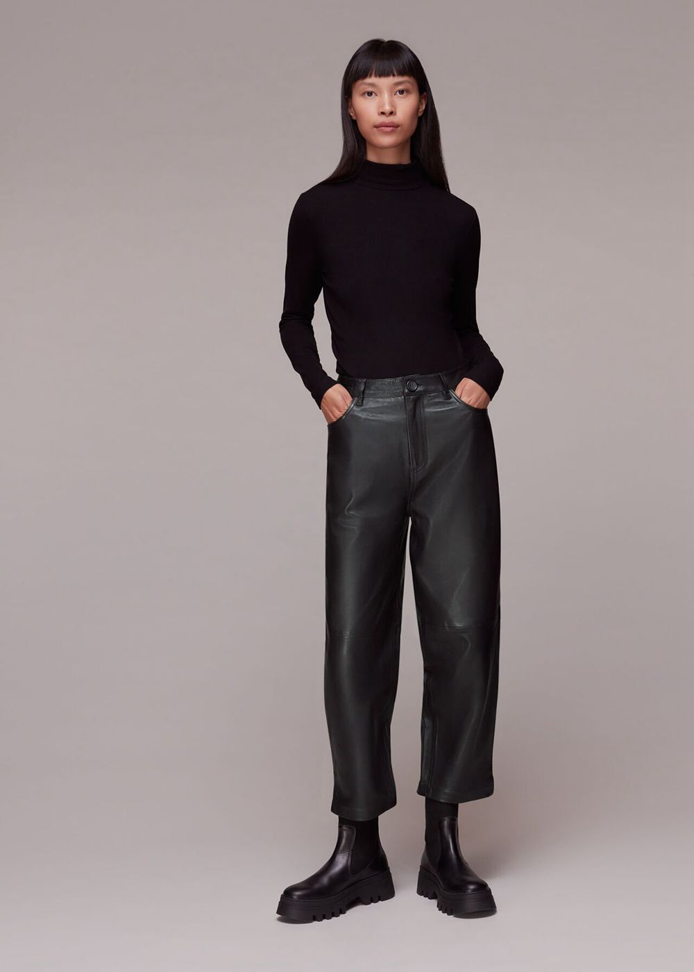 Whistles Laura Leather Pants Black | US-18237KOVP