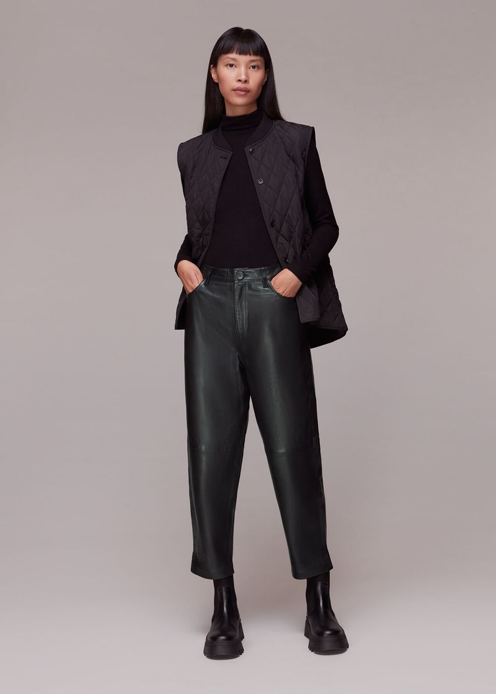 Whistles Laura Leather Pants Black | US-18237KOVP