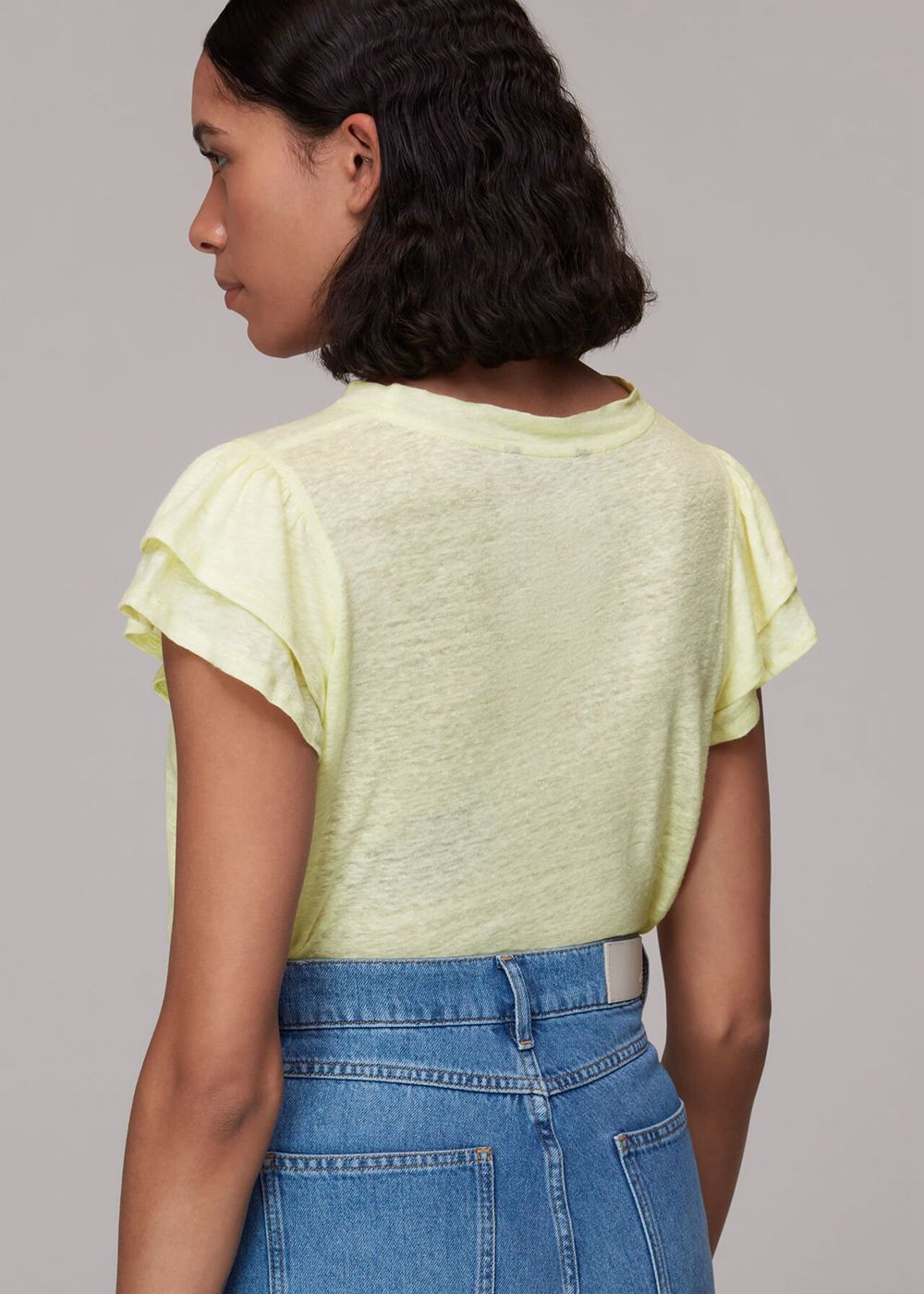 Whistles Laura Linen Frill Sleeve Top Yellow | US-61589FCNB