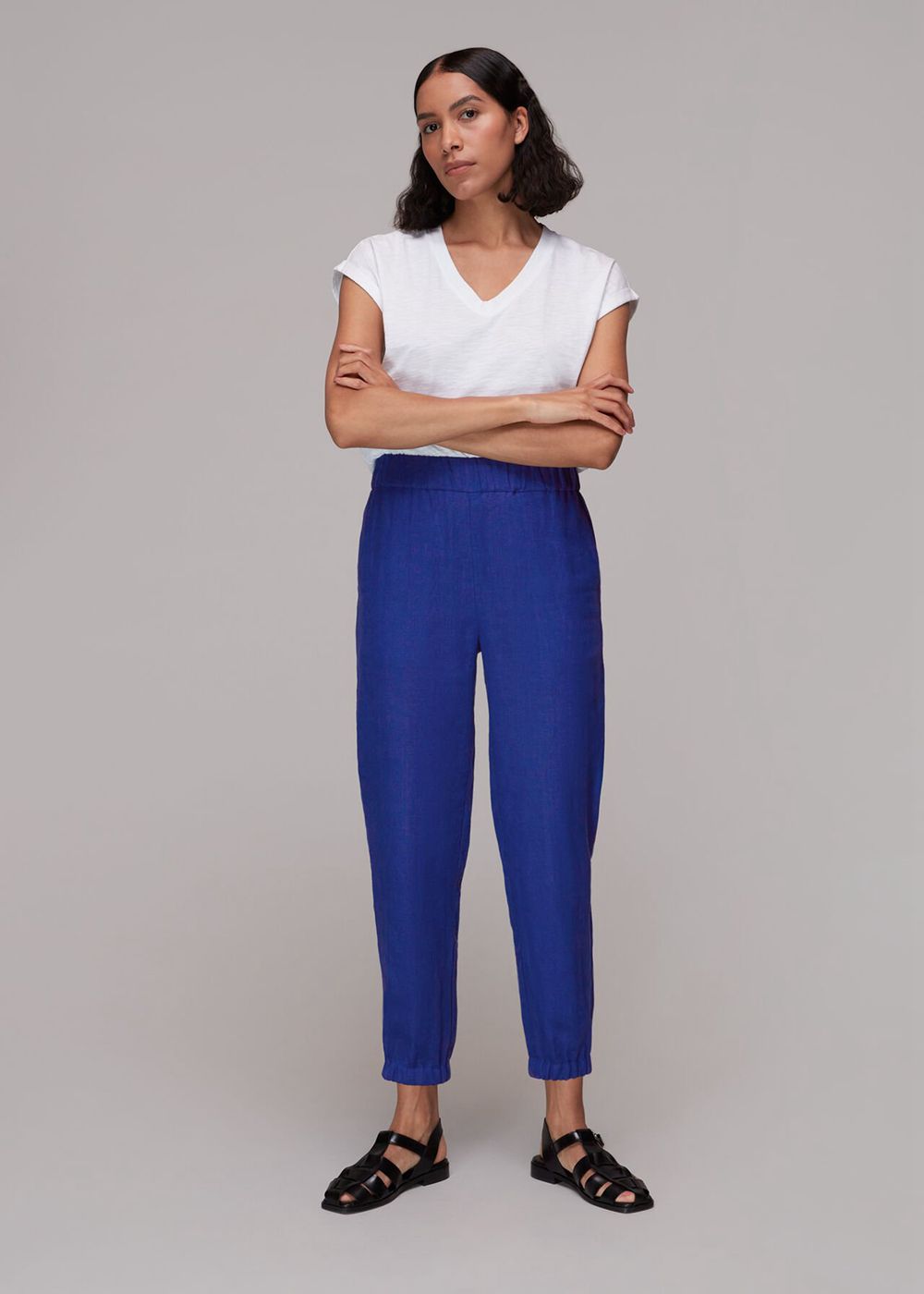 Whistles Laura Linen Joggers Blue | US-73169PXOH