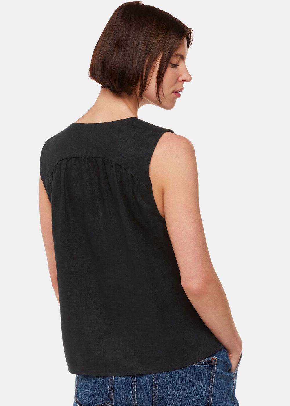 Whistles Laura Linen Tank Top Black | US-06859RSBQ