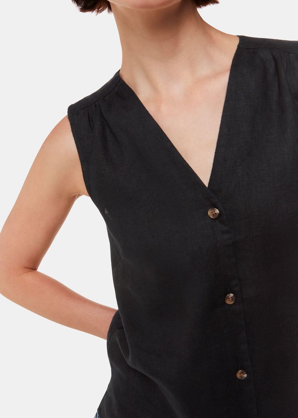 Whistles Laura Linen Tank Top Black | US-06859RSBQ