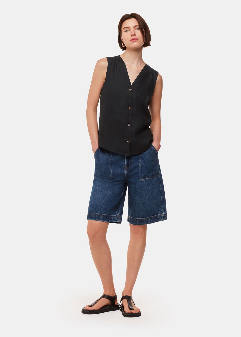 Whistles Laura Linen Tank Top Black | US-06859RSBQ