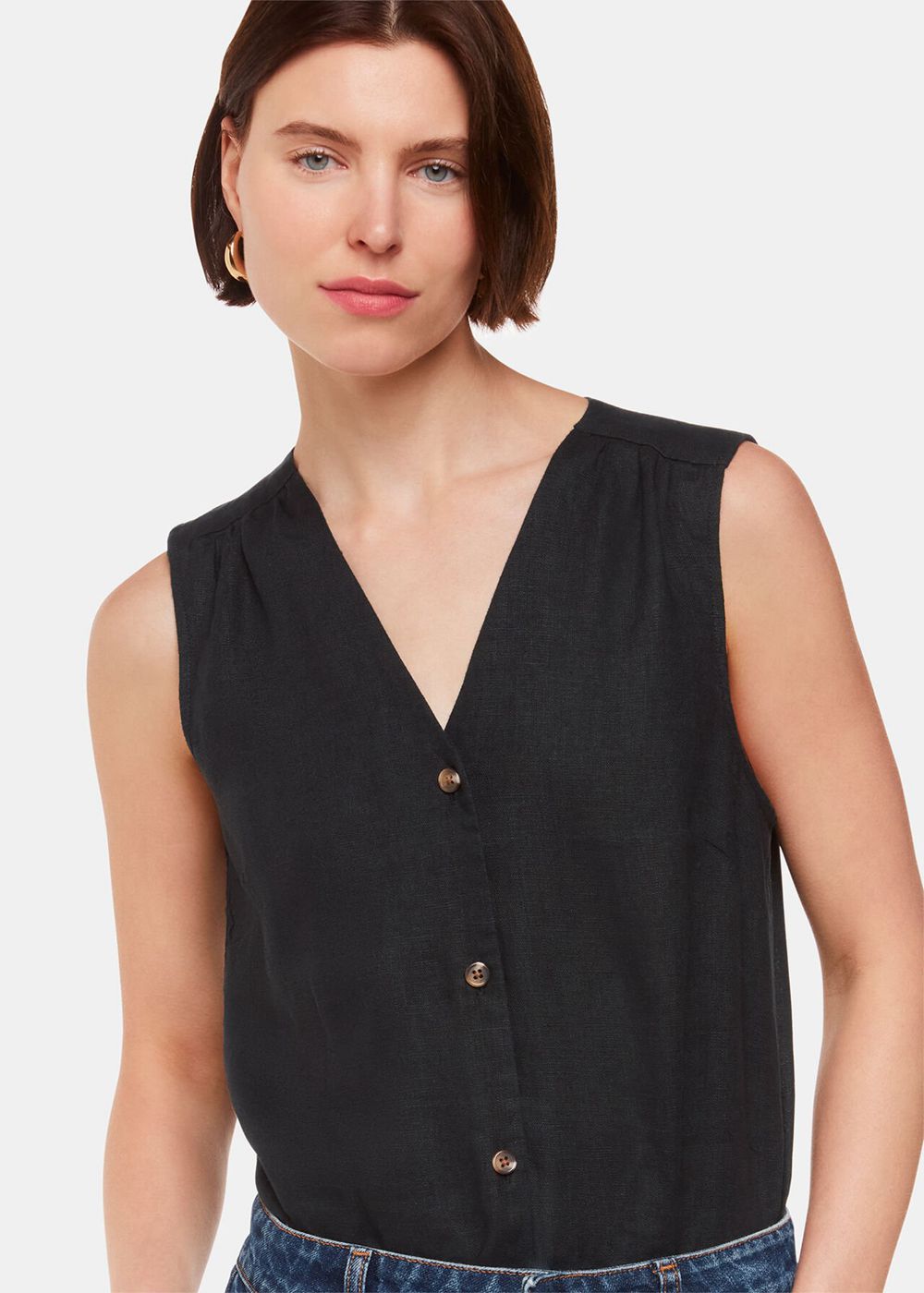 Whistles Laura Linen Tank Top Black | US-06859RSBQ