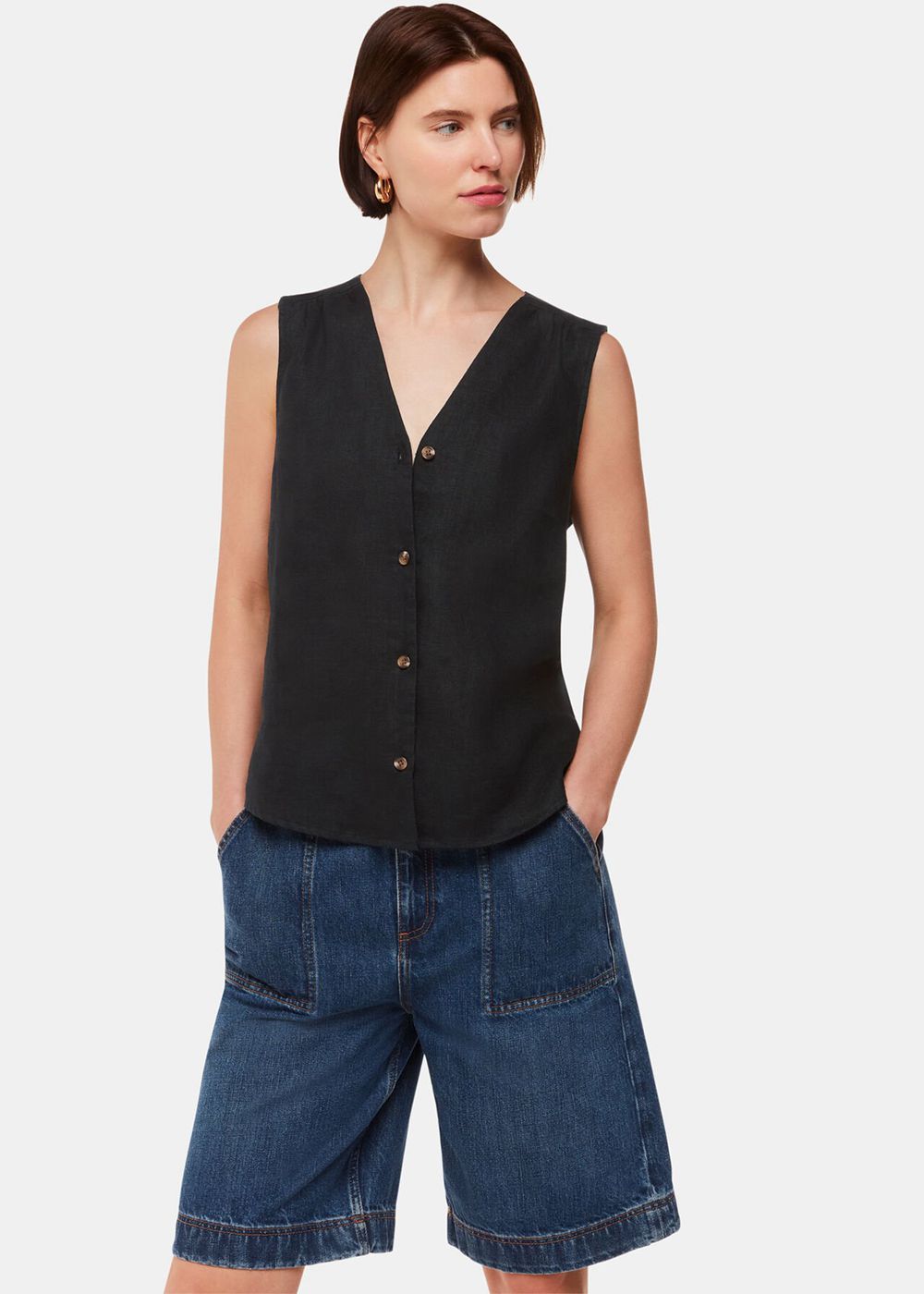 Whistles Laura Linen Tank Top Black | US-06859RSBQ