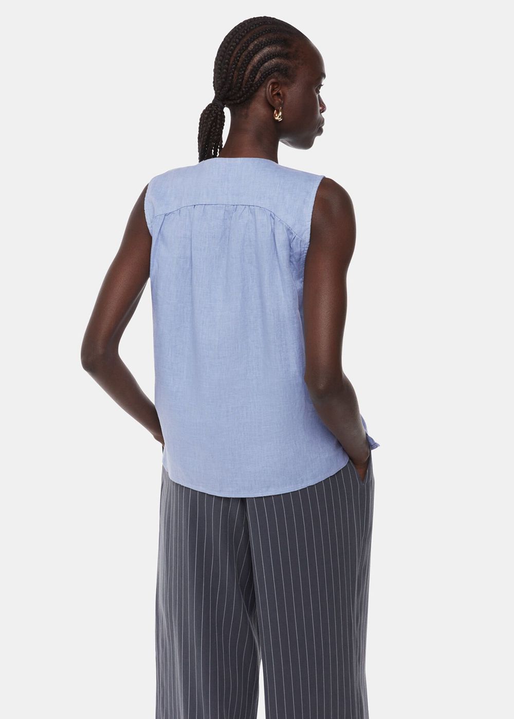 Whistles Laura Linen Tank Top Blue | US-73561ZEMD