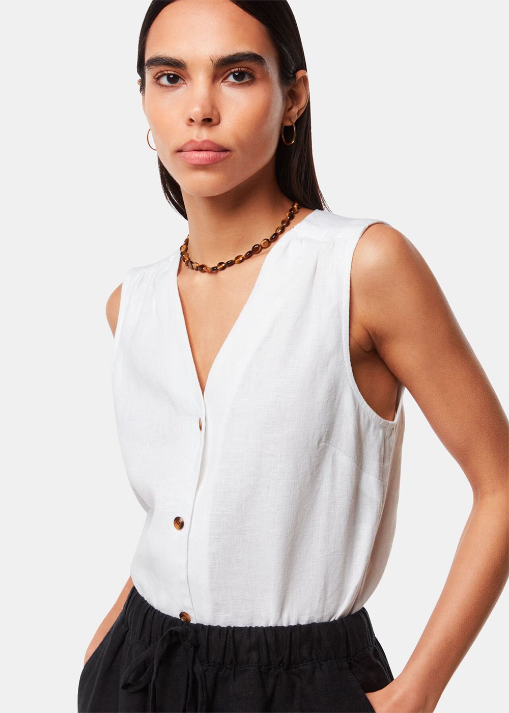 Whistles Laura Linen Tank Top White | US-42098HWGI