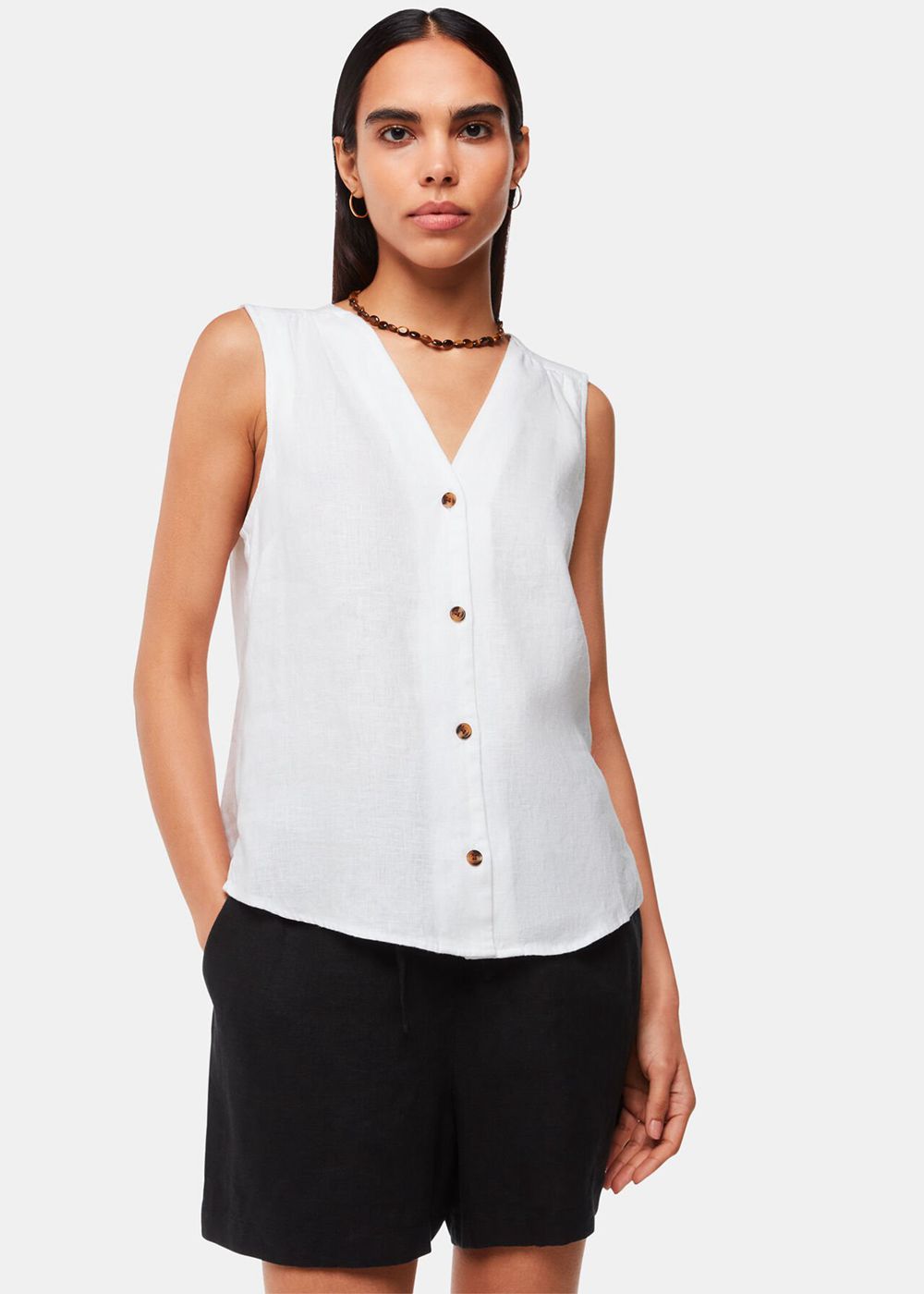 Whistles Laura Linen Tank Top White | US-42098HWGI