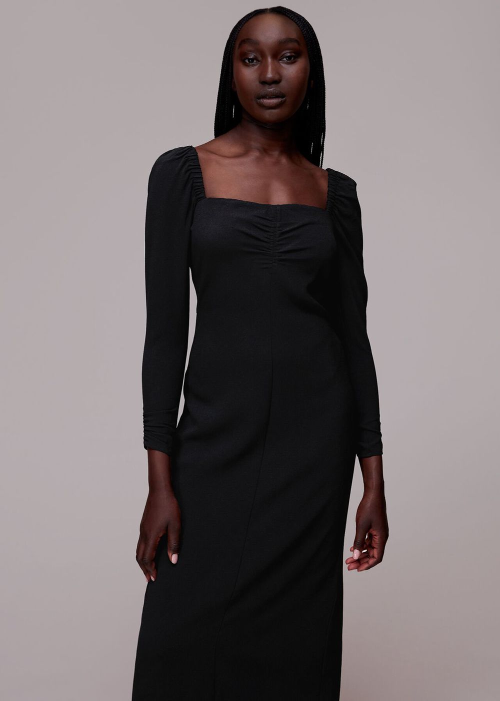 Whistles Laura Textured Midi Dress Black | US-50418OJAG