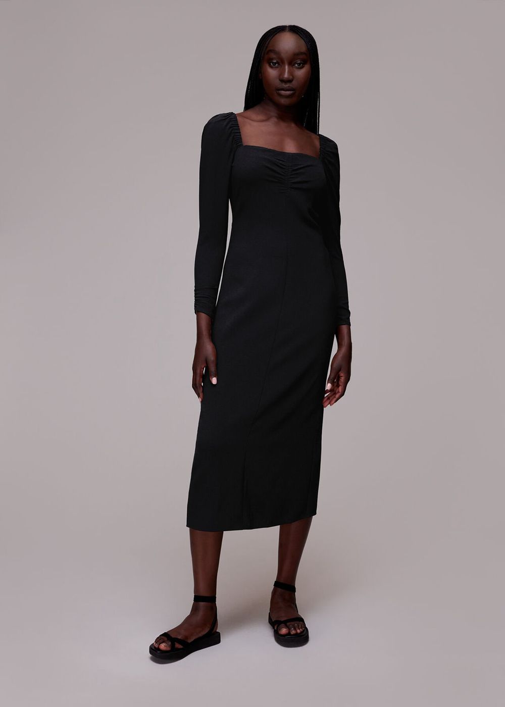 Whistles Laura Textured Midi Dress Black | US-50418OJAG