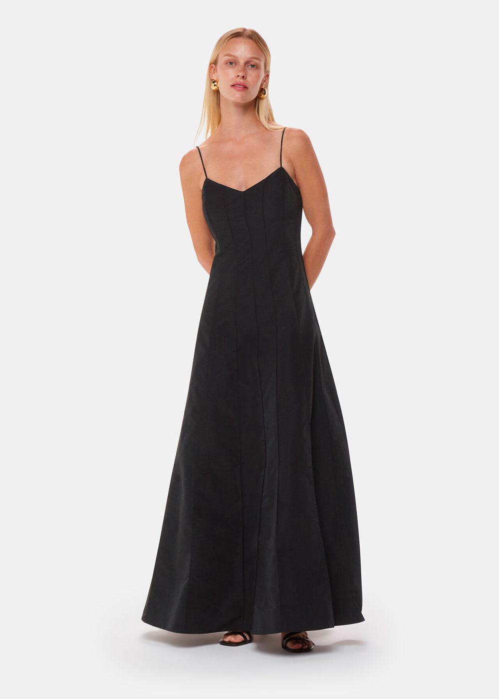 Whistles Laverne Taffeta Maxi Dress Black | US-81607AEVO