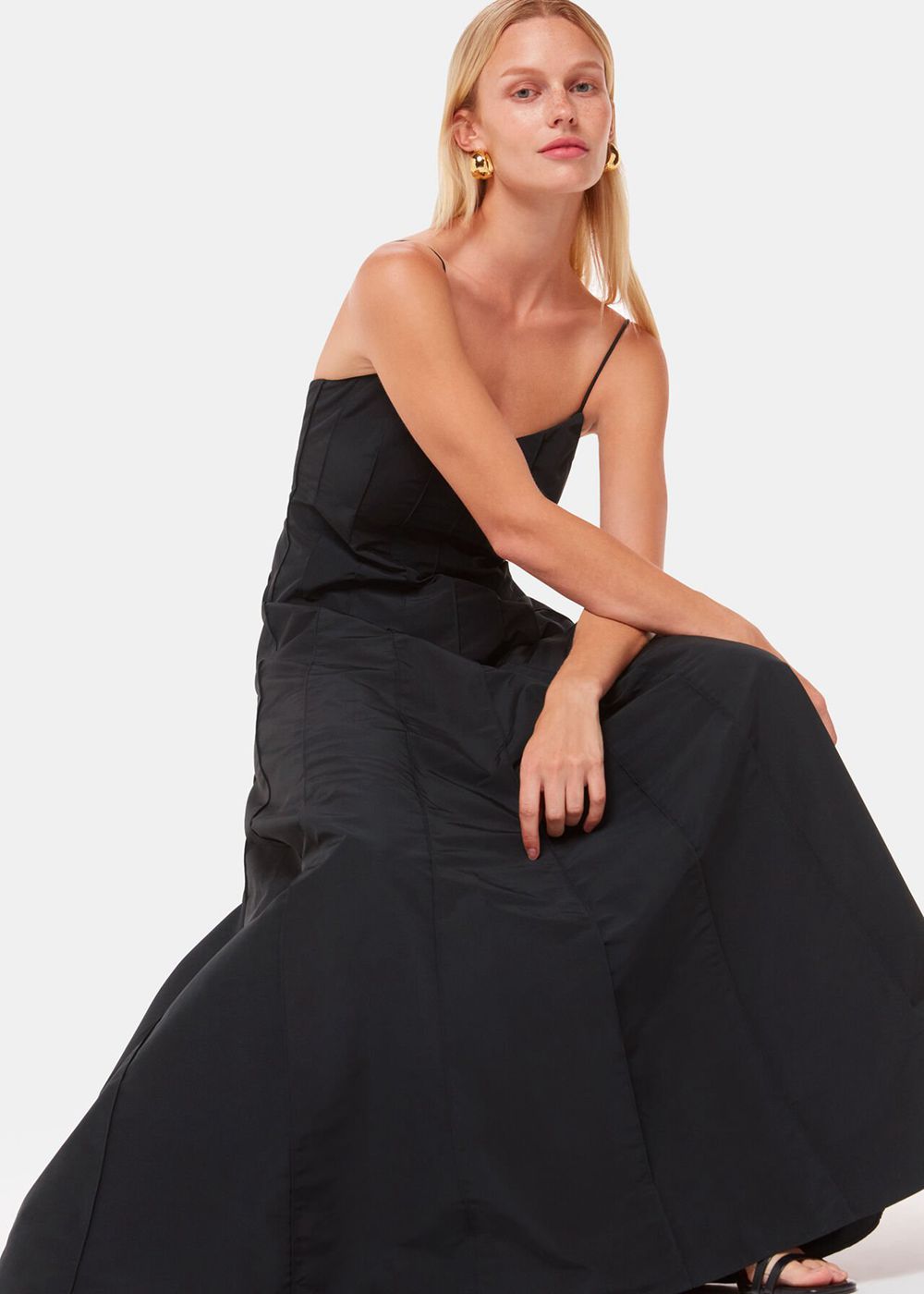 Whistles Laverne Taffeta Maxi Dress Black | US-81607AEVO