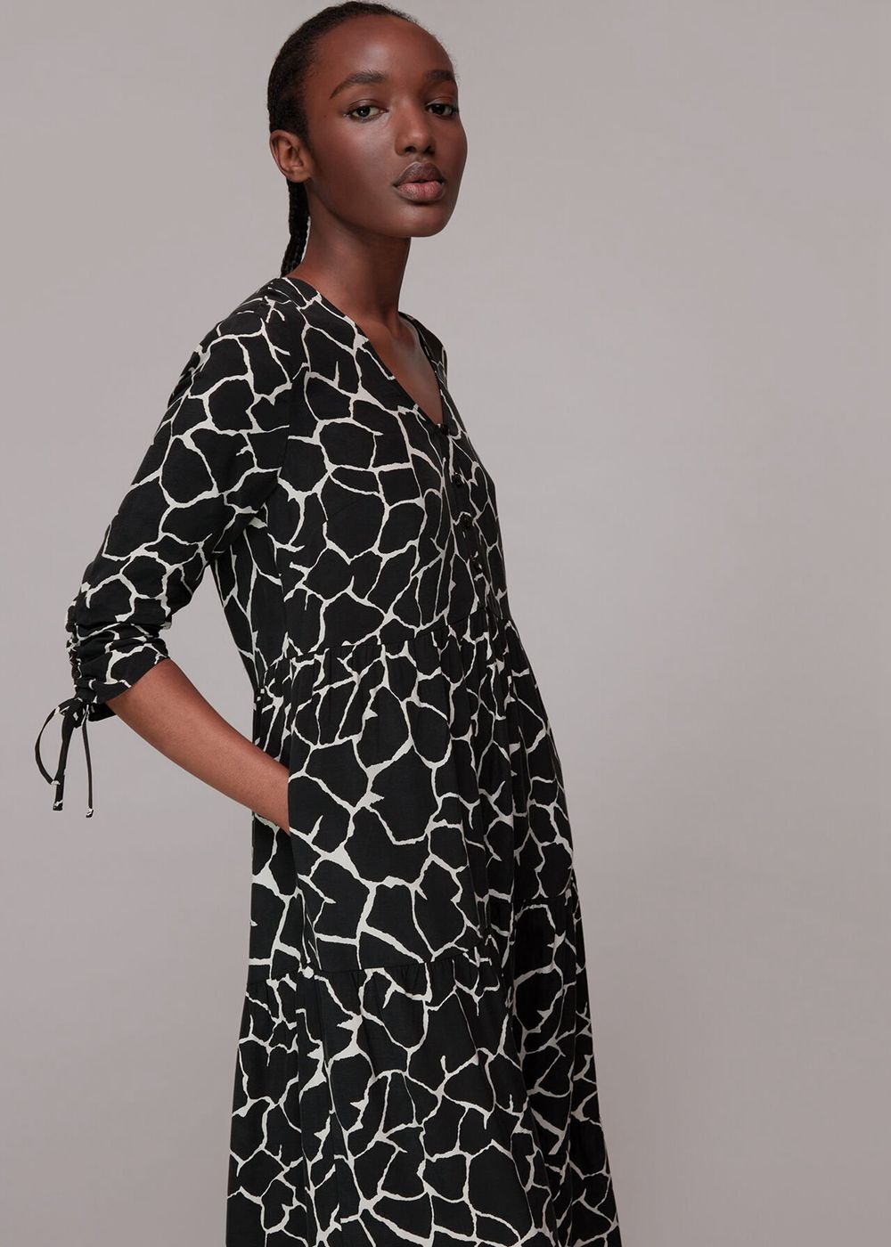 Whistles Layla Giraffe Trapeze Dress Black / Multicolor | US-80624TQOS