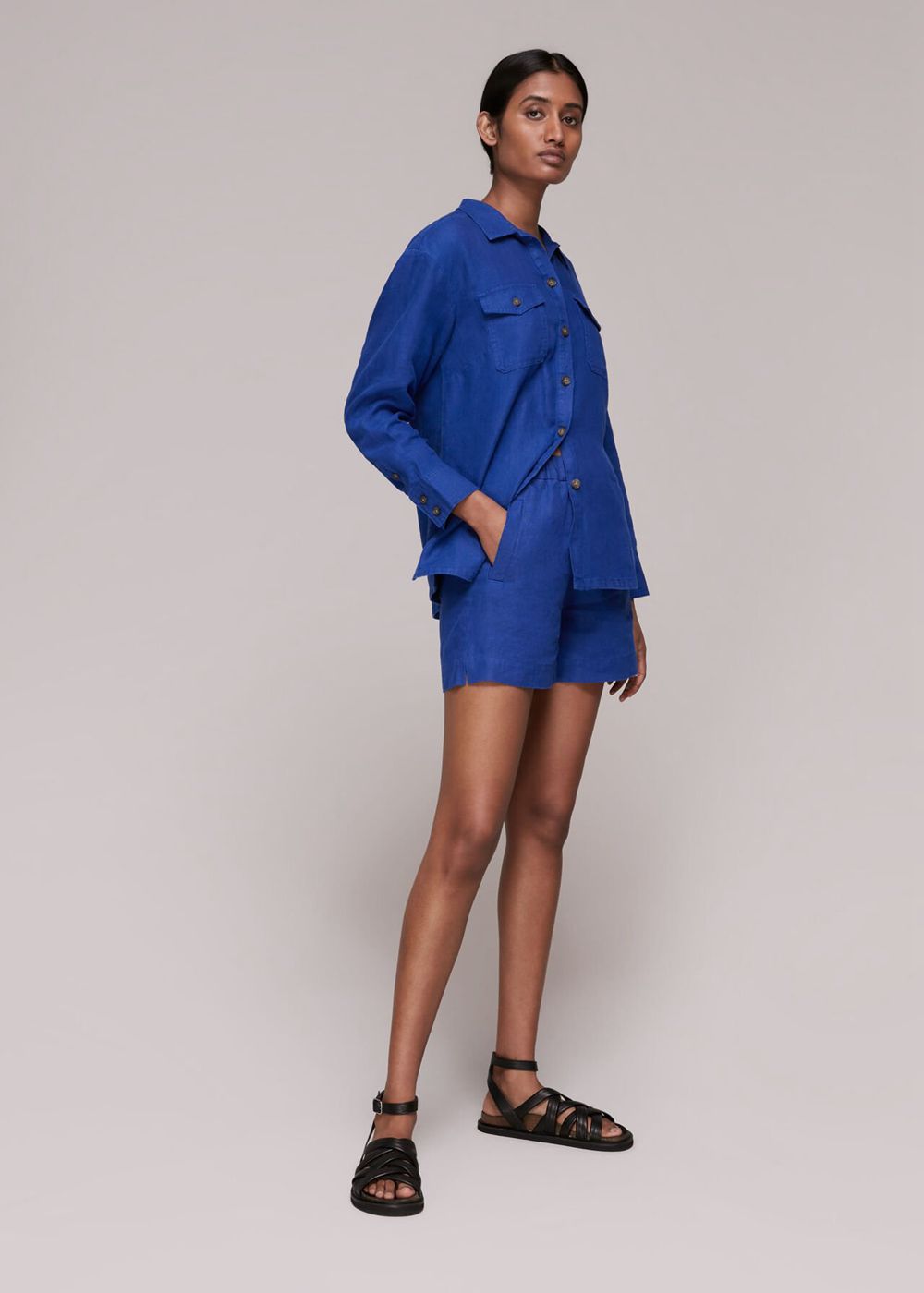 Whistles Layla Linen Shirts Blue | US-19608RTWY