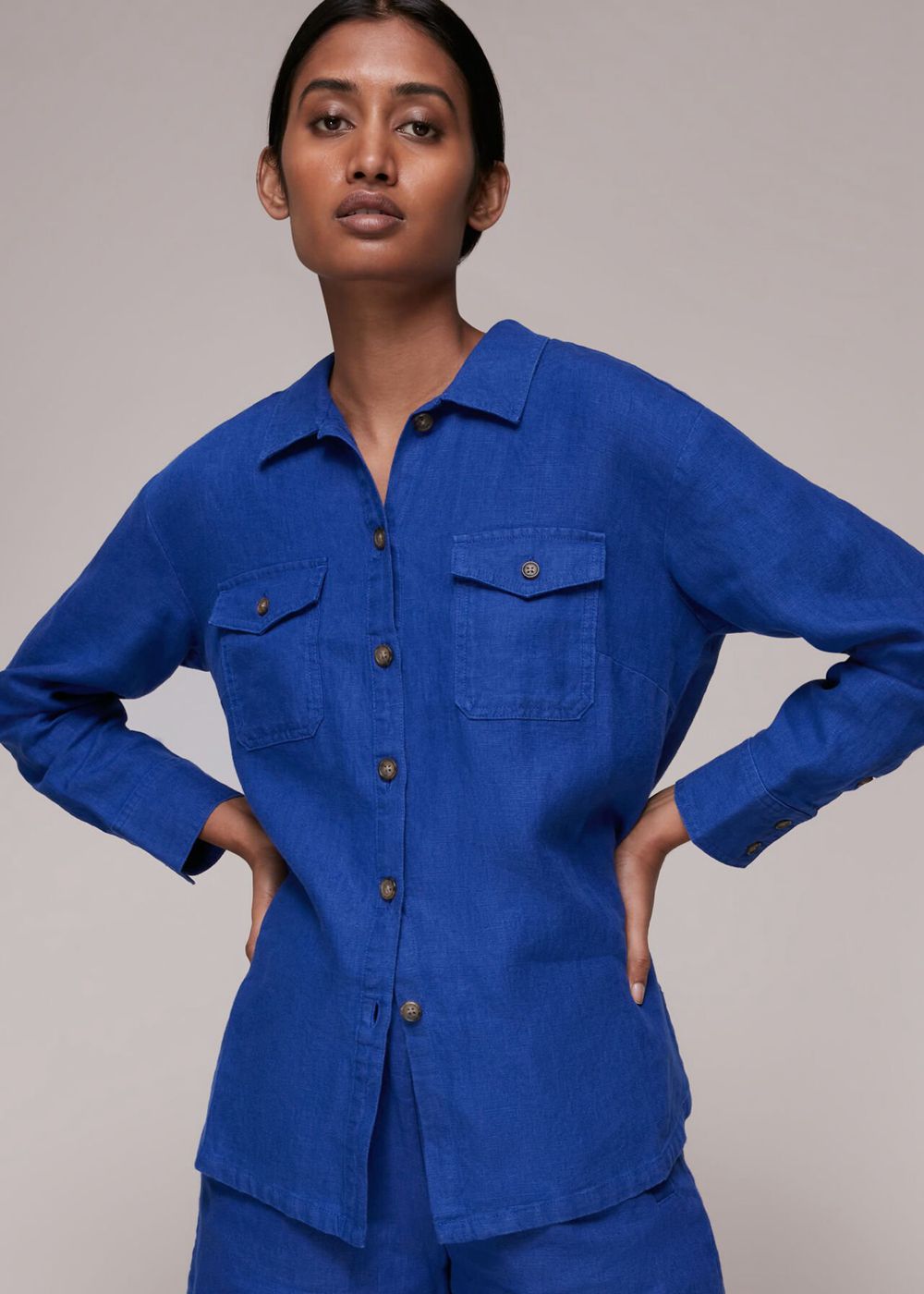 Whistles Layla Linen Shirts Blue | US-19608RTWY