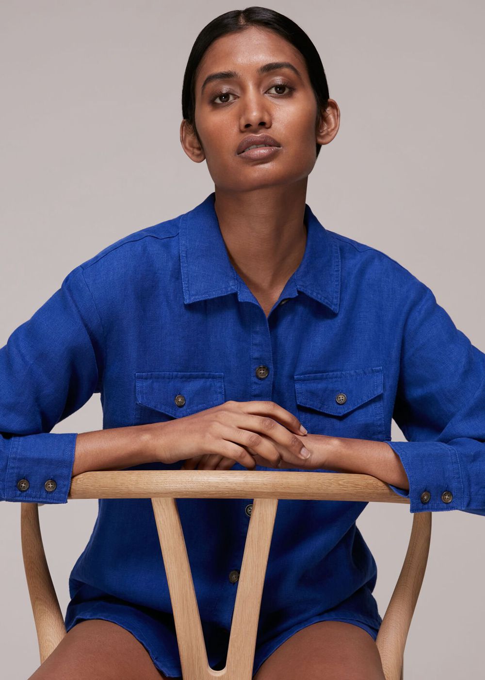 Whistles Layla Linen Shirts Blue | US-19608RTWY