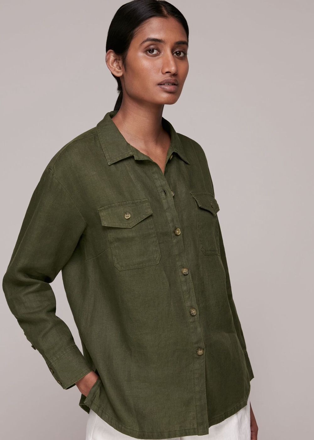 Whistles Layla Linen Shirts Khaki | US-39508PRJC